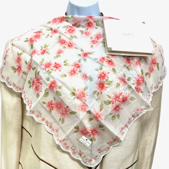 New In Box PIERRE CARDIN PARIS Mini Scarf/ handker Cotton Peach Pink Floral(78) - Picture 1 of 7